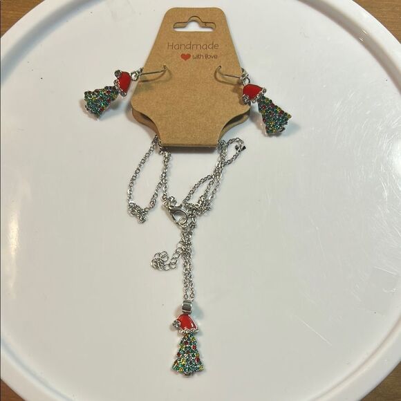 Colorful Handmade Necklace and Earring Set Christmas tree - Picture 1 of 3